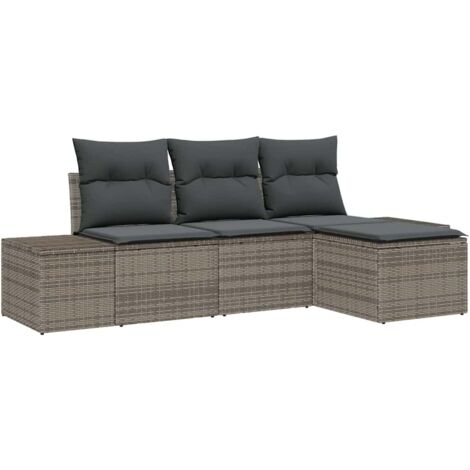 Ensemble de canapé de jardin avec coussin 4 pcs  Mobilier de jardin Gris polyrotin