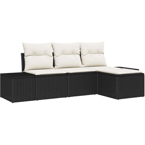 Ensemble de canapé de jardin avec coussin 4 pcs  Mobilier de jardin Noir polyrotin