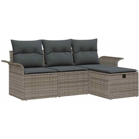 Ensemble de canapé de jardin avec coussin 4 pcs  Mobilier de jardin Poly rotin