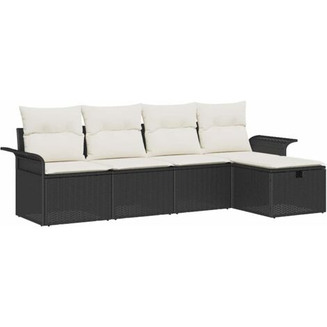 Ensemble de canapé de jardin avec coussin 5 pcs  Mobilier de jardin Noir Poly rotin
