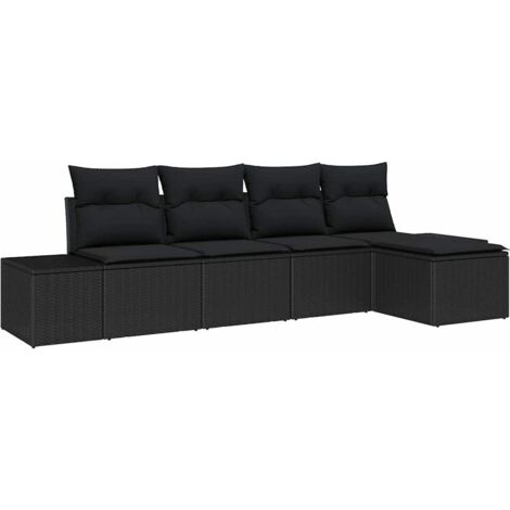 Ensemble de canapé de jardin avec coussin 5 pcs  Mobilier de jardin Noir polyrotin