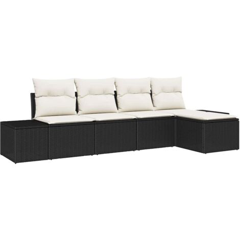 Ensemble de canapé de jardin avec coussin 5 pcs  Mobilier de jardin Noir polyrotin