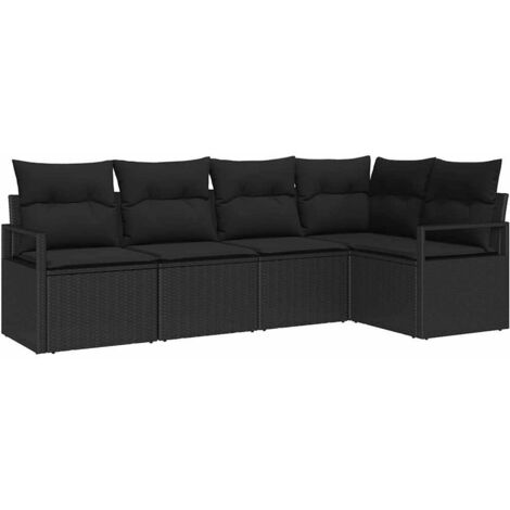Ensemble de canapé de jardin avec coussin 5 pcs  Mobilier de jardin Noir polyrotin