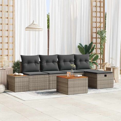 Ensemble de canapé de jardin avec coussin 6 pcs Gris polyrotin vidaXL