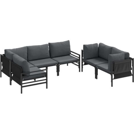 Ensemble de canapé de jardin avec coussin 6 pcs  Mobilier de jardin Noir Acier