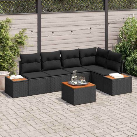 Ensemble de canapé de jardin avec coussin 6 pcs Noir polyrotin vidaXL