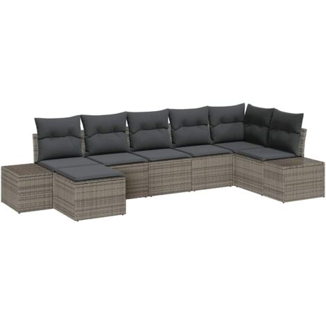 Ensemble de canapé de jardin avec coussin 7 pcs Gris Poly rotin vidaXL