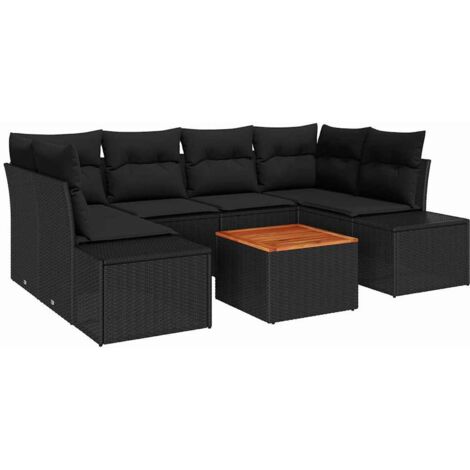 Ensemble de canapé de jardin avec coussin 7 pcs  Mobilier de jardin Noir polyrotin