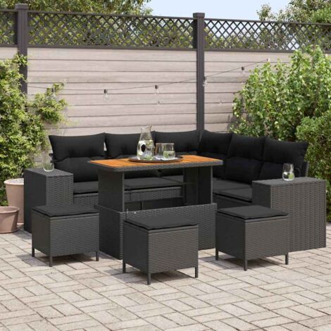 Ensemble de canapé de jardin avec coussin 9 pcs Noir polyrotin vidaXL