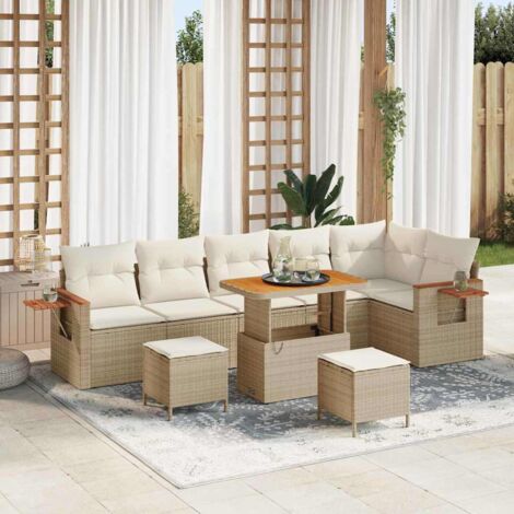 Ensemble de canapé de jardin avec coussin Beige Poly rotin vidaXL