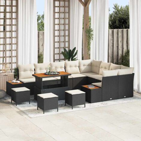 Ensemble de canapé de jardin avec coussin Noir Poly rotin vidaXL