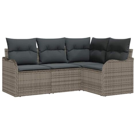 Ensemble de canapé de jardin avec stockage 4 pcs  Mobilier de jardin Gris polyrotin