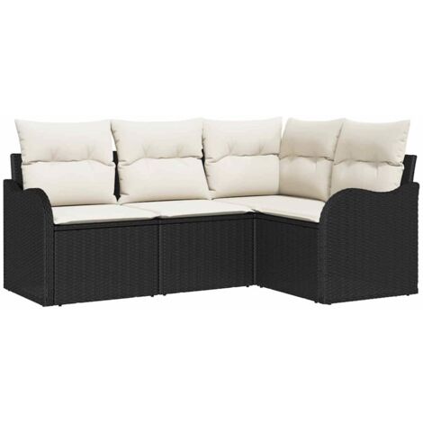 Ensemble de canapé de jardin avec stockage 4 pcs  Mobilier de jardin Noir polyrotin