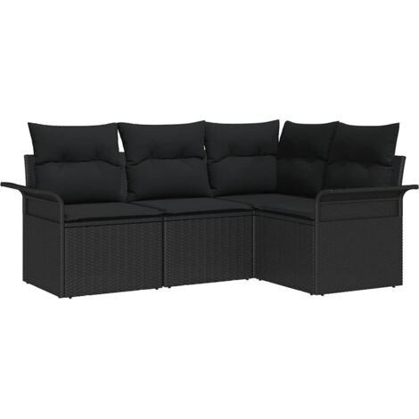 Ensemble de canapé de jardin avec stockage 4 pcs  Mobilier de jardin Noir polyrotin