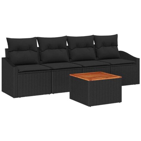 Ensemble de canapé de jardin avec stockage 5 pcs  Mobilier de jardin Noir polyrotin