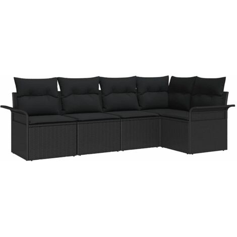 Ensemble de canapé de jardin avec stockage 5 pcs  Mobilier de jardin Noir polyrotin