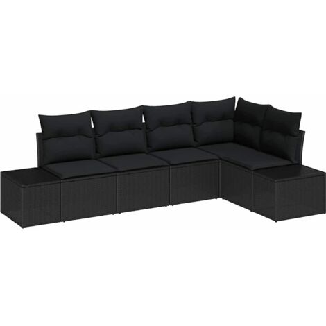 Ensemble de canapé de jardin avec stockage 5 pcs  Mobilier de jardin Noir polyrotin