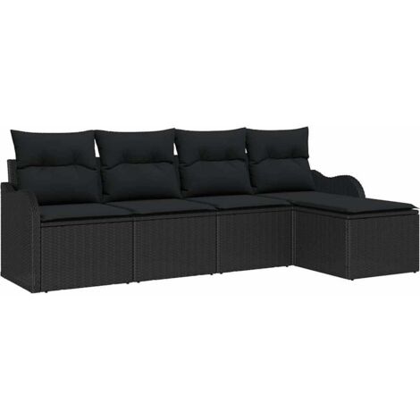 Ensemble de canapé de jardin avec stockage 5 pcs  Mobilier de jardin Noir polyrotin