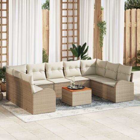 Ensemble de Canapé de Jardin de 10 pièces en poly rattan beige avec coussins vidaXL
