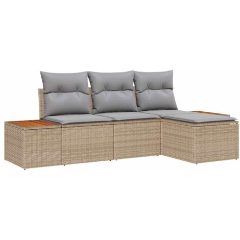 Ensemble de canapé de jardin，Banquette de jardin，Chaise avec coussin 4 pcs Beige polyrotin CFW28016