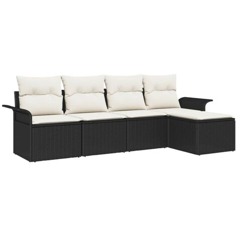 Ensemble de canapé de jardin，Canapé d'extérieur，Sofa de jardin avec coussin 5 pcs Noir Poly rotin CFW162064
