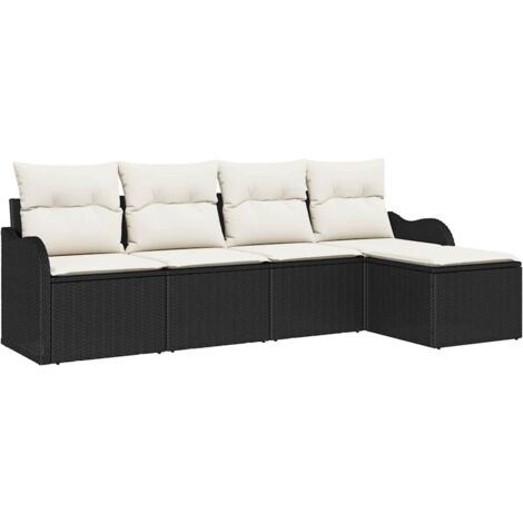Ensemble de canapé de jardin，Canapé d'extérieur，Sofa de jardin avec coussin 5 pcs Noir Poly rotin CFW710248