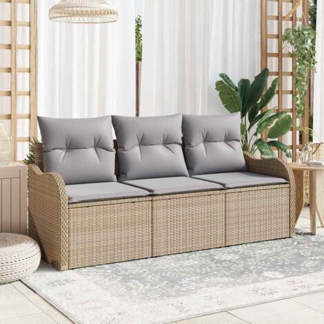 Ensemble de canapé de jardin,Salon de jardin,Sofa avec coussin 3 pcs Beige polyrotin 550868