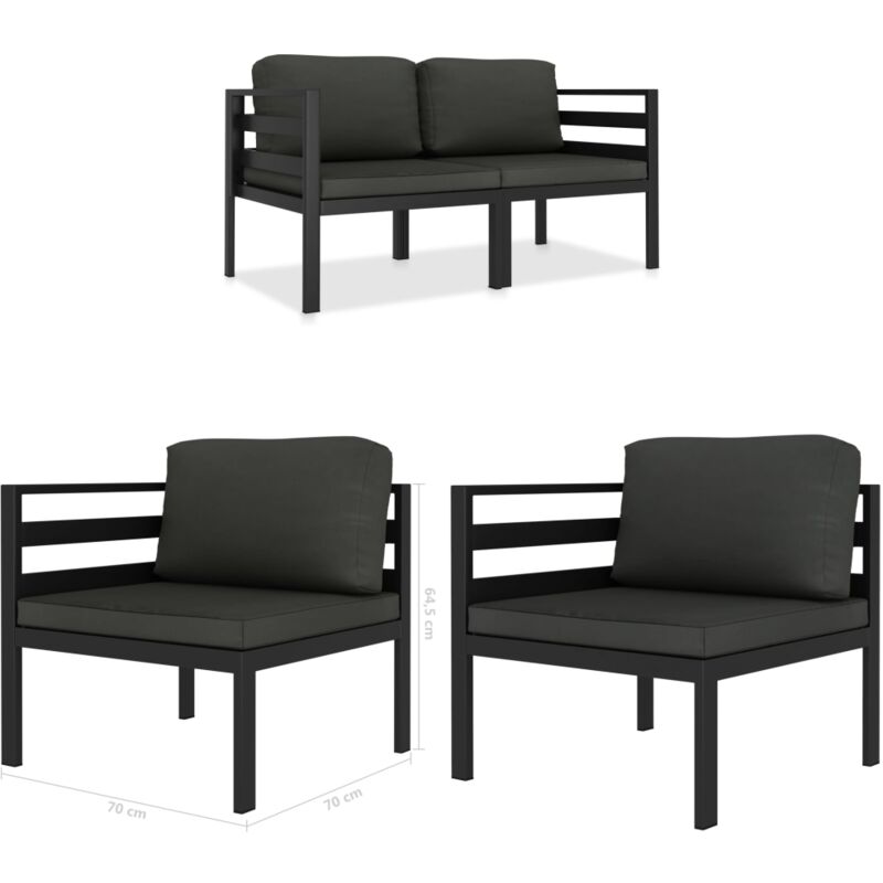 Salon de jardin 2 pcs avec coussins Aluminium Anthracite - Salon De Jardin - Meubles De Jardin - Ensemble De Canapé - Canapé D'extérieur - Aluminium