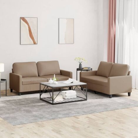 Ensemble de canapés 2 pcs avec coussins Cappuccino Similicuir vidaXL