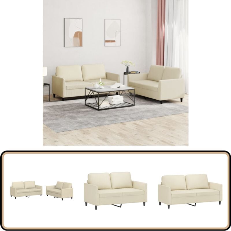 Vidaxl - Ensemble de canapés 2 pcs avec coussins Crème Similicuir - Canape - Canapé Deux Places - Simili Cuir - Meuble Salon - Décoration Intérieur