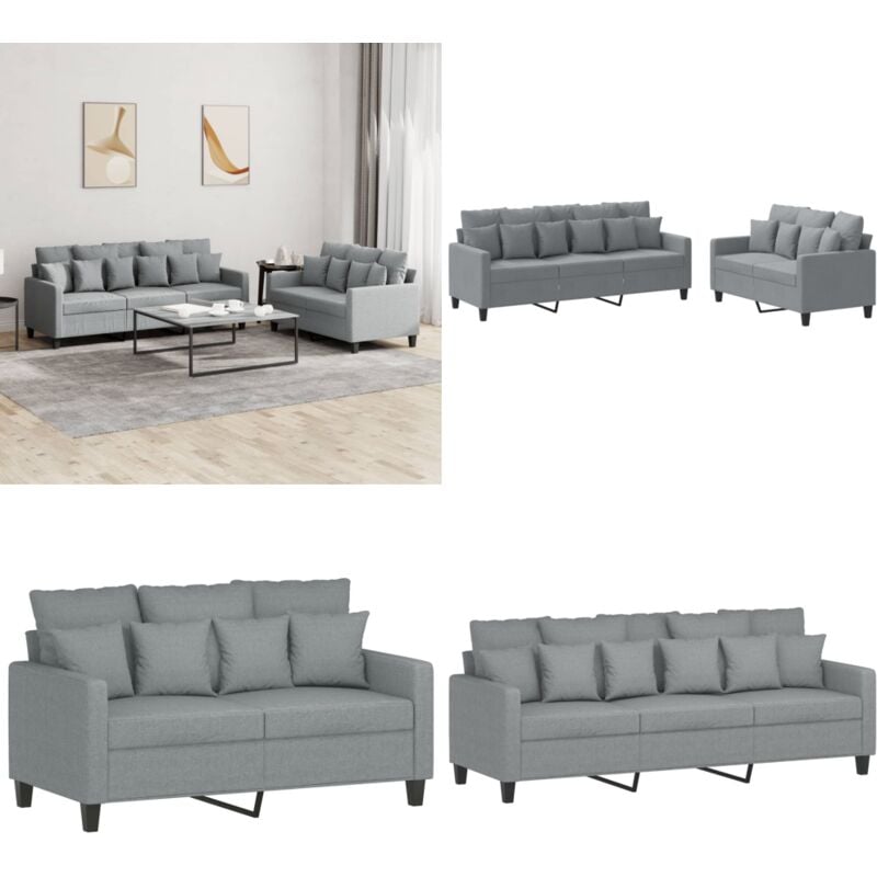 Ensemble de canapés 2 pcs avec coussins Gris clair Tissu - Canape - Ensemble De Canape - Canapé Gris - Canapé Moderne - Canapé Design - Home & Living