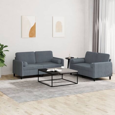 Ensemble de canapés 2 pcs avec coussins gris foncé velours vidaXL