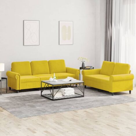 Ensemble de canapés 2 pcs avec coussins Jaune Velours vidaXL