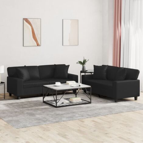Ensemble de canapés 2 pcs avec coussins noir similicuir vidaXL