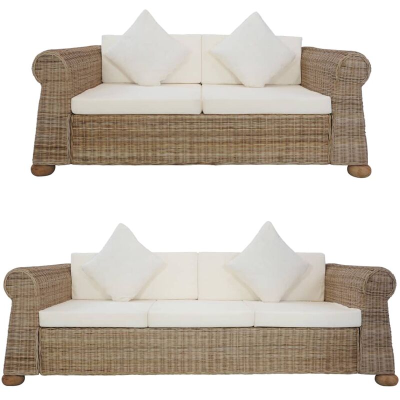 Youthup - Ensemble de canapés 2 pcs avec coussins Rotin naturel