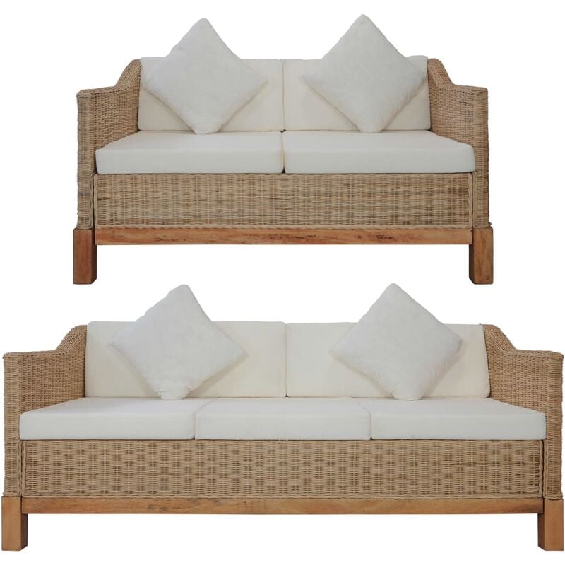 Ensemble de Canapés avec Coussins Marron Rotin Naturel 2 pcs Modèle 2