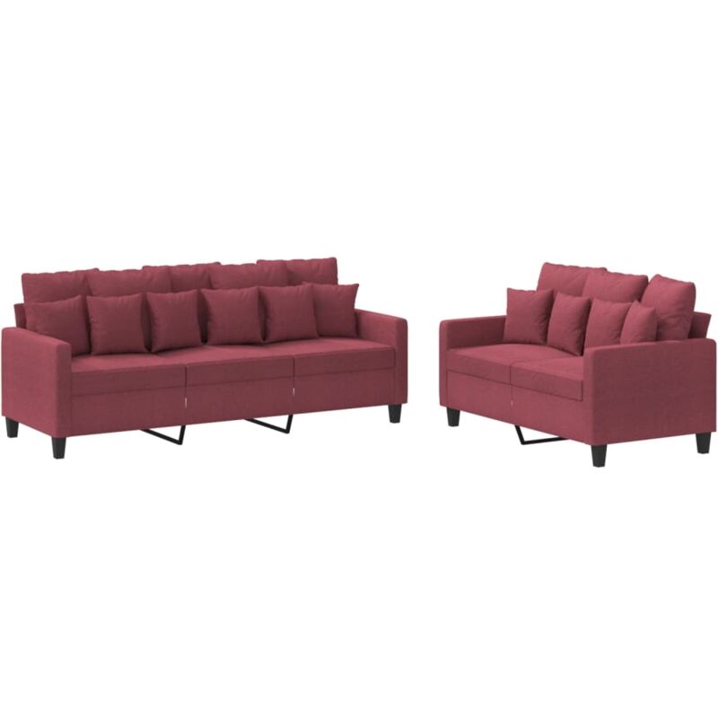 Vidaxl - Ensemble de canapés 2 pcs avec coussins Rouge bordeaux Tissu