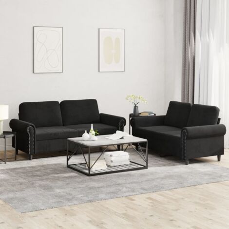 Ensemble de canapés 2 pcs, Canapés droit, Banquettes Sofa de Salon avec coussins Noir Velours DESIGN IN