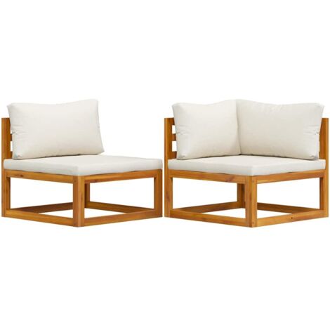 Ensemble de canapés 2 pcs et coussins blanc crème Acacia solide CFW72541