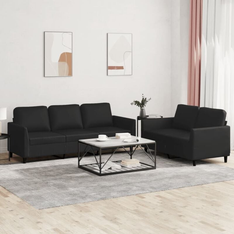 Vidaxl - Ensemble de canapés 2 pcs avec coussins Noir Similicuir