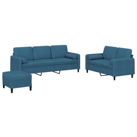 Ensemble de canapés 3 pcs avec coussins bleu velours vidaXL