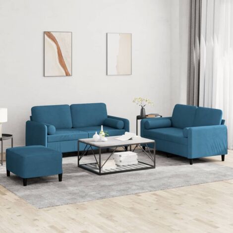 Ensemble de canapés 3 pcs avec coussins bleu velours vidaXL
