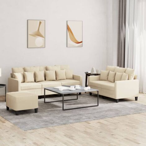 Ensemble de canapés 3 pcs avec coussins Crème Tissu vidaXL