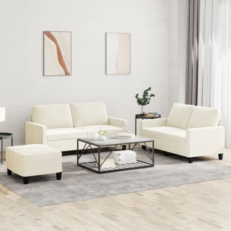 Ensemble de canapés 3 pcs avec coussins Crème Velours vidaXL