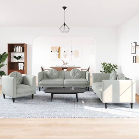 Ensemble de canapés 3 pcs avec coussins gris clair velours vidaXL