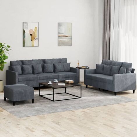 Ensemble de canapés 3 pcs avec coussins Gris foncé Velours vidaXL