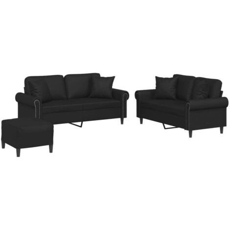 Ensemble de canapés 3 pcs avec coussins noir similicuir vidaXL