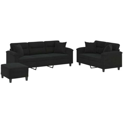 Ensemble de canapés 3 pcs avec coussins Noir Tissu microfibre vidaXL