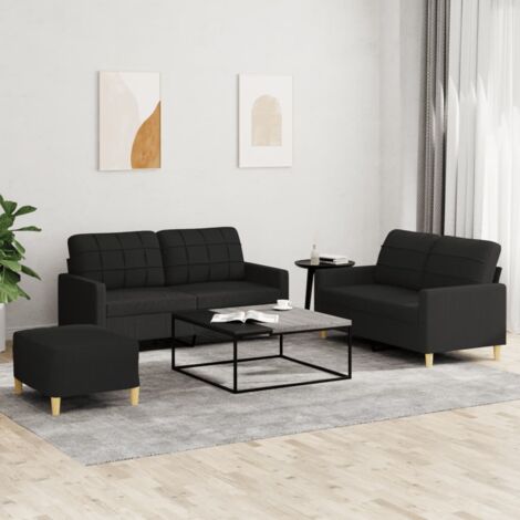 Ensemble de canapés 3 pcs avec coussins Noir Tissu vidaXL