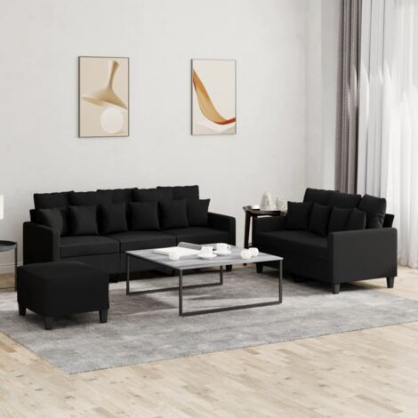 Ensemble de canapés 3 pcs avec coussins Noir Tissu vidaXL